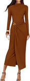 Women's 2025 Fall Long Sleeve Bodycon Dress Mock Neck Wedding Guest Cocktail Party Long Midi Dresses