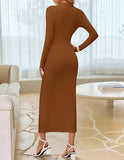 Women's 2025 Fall Long Sleeve Bodycon Dress Mock Neck Wedding Guest Cocktail Party Long Midi Dresses