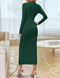 Women's 2025 Fall Long Sleeve Bodycon Dress Mock Neck Wedding Guest Cocktail Party Long Midi Dresses