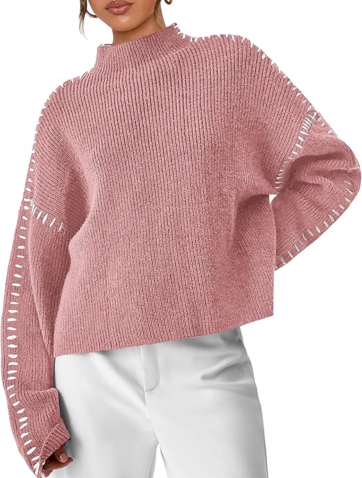 Women's Chunky Knit Sweaters  Fall Long Sleeve Mock Neck Oversized Pullover Tops Winter Fashion Clothes