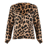 Vintage Women Ladies Leopard Print Loose Long Sleeve V-Neck Sexy Tops Blouses Female Fashion Shirts Blouses Top