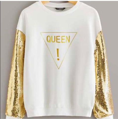 Women's round neck Sweat shirt with Shimmer Glam Sequin Embellished Sparkle Sleeve