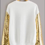 Women's round neck Sweat shirt with Shimmer Glam Sequin Embellished Sparkle Sleeve