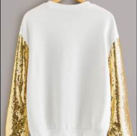 Women's round neck Sweat shirt with Shimmer Glam Sequin Embellished Sparkle Sleeve