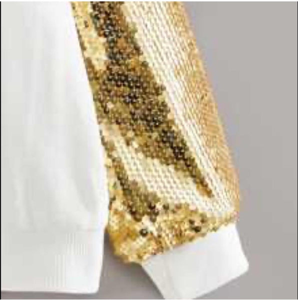 Women's round neck Sweat shirt with Shimmer Glam Sequin Embellished Sparkle Slee