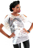 ANIMAL PRINT RHINESTONE OPEN SLEEVE TEE