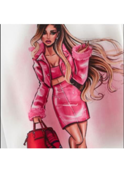 Barbie DOLL Fashion Print Sweatshirt walking the walk with her fashionable dog(Only one left in stock !)