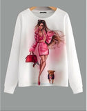 Barbie DOLL Fashion Print Sweatshirt walking the walk with her fashionable dog(Only one left in stock !)