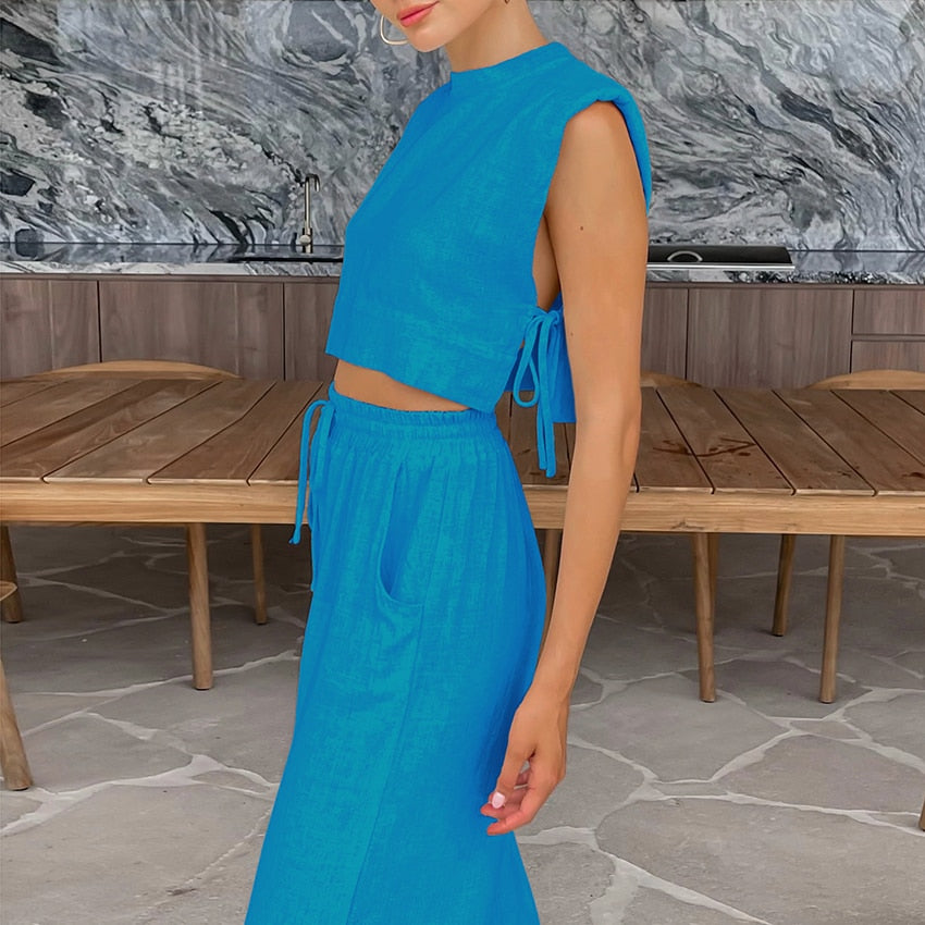 Bclout Elegant Linen Pants Sets 2 Piece Womens Outfits Summer