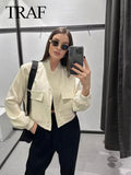Women Elegant Solid Jacket Long Sleeve Button Slim Cropped Coat Female Casual Chic Tops Woman Streetwear
