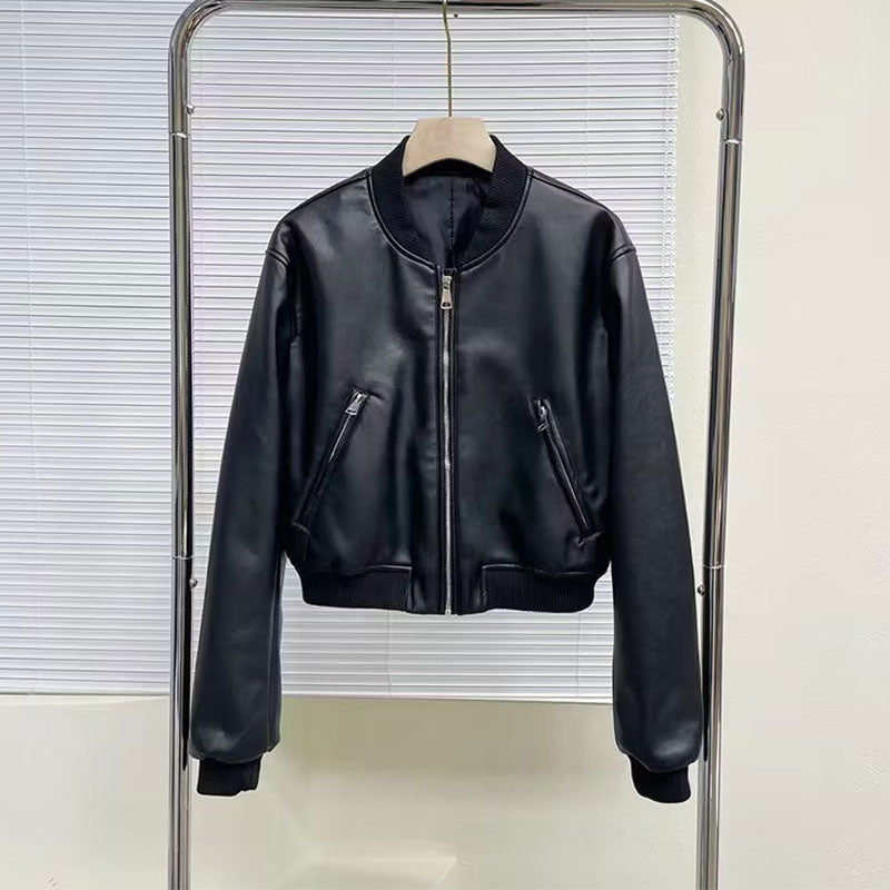 ジャケット・アウター short leather bomber jacket Cropped Leather Bomber Jacket - Free Shipping USA