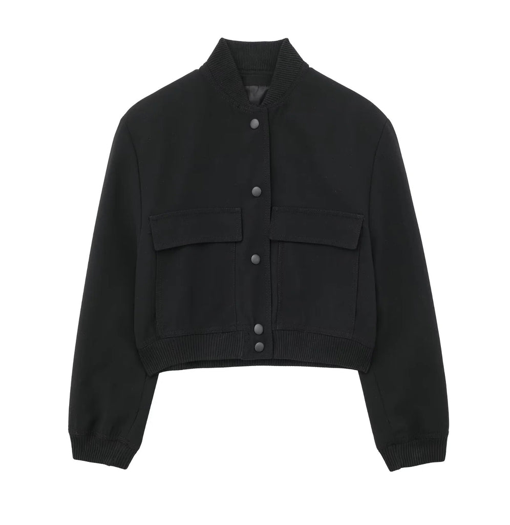 Women Elegant Solid Jacket Long Sleeve Button Slim Cropped Coat Female Casual Chic Tops Woman Streetwear