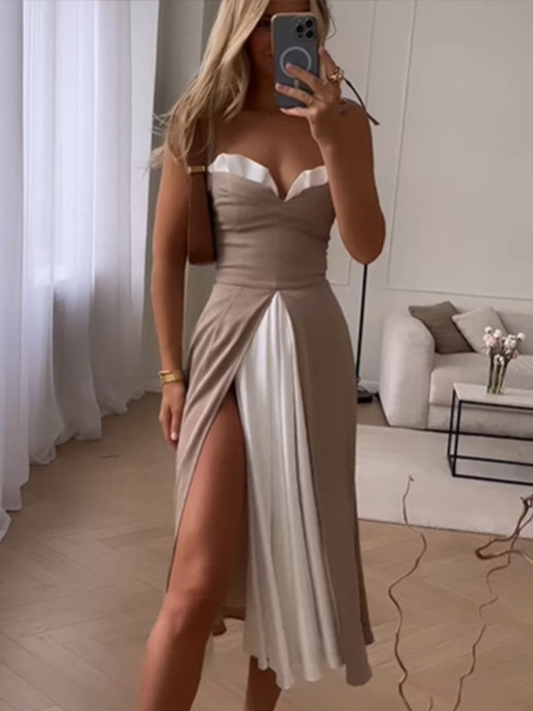 Bsckless Women Spaghetti Straps Prom Dress Sexy Side Split High Waisted Slim Evening Party Dresses 2023