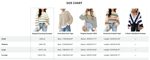 Oversized Sweaters for Women 2023 Trendy Fall Crew Neck Lantern Sleeve Striped S