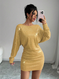 Sequin Sleeve Asymmetrical Neck Party Dress