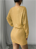 Sequin Sleeve Asymmetrical Neck Party Dress