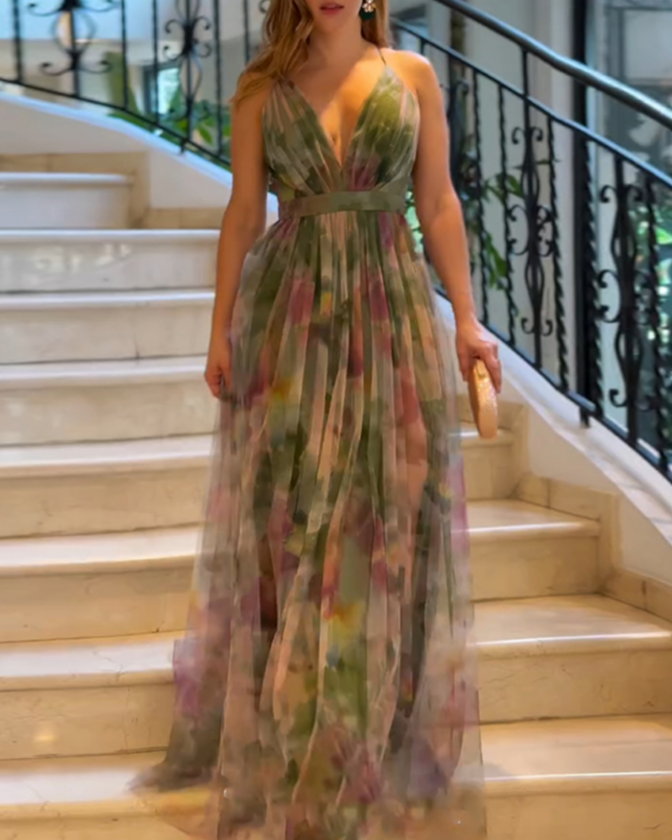 Floral Print Plunge V Neck Spaghetti Strap Maxi Dress Elegant Waist Hi Divahotcouture Floral Print Plunge V Neck Spaghetti Strap Maxi Dress Elegant Waist Hi Divahotcouture