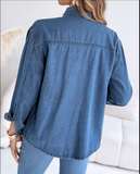Pearls & Rhinestone Decor Turn-down Collar Button Front Denim Shirt Casual Top
