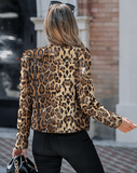 Sequin Leopard Print Puff Sleeve Open Front Slim Fit Coat
