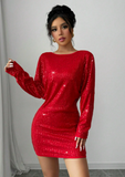 Sequin Sleeve Asymmetrical Neck Party Dress