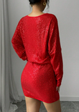 Sequin Sleeve Asymmetrical Neck Party Dress