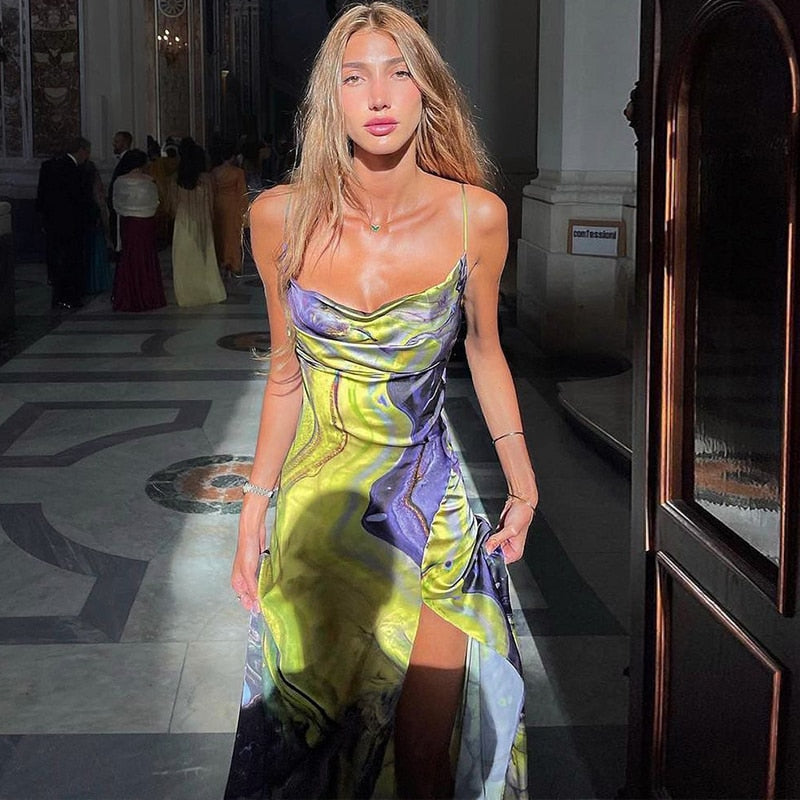 Women Elegant Printed Streetwear Party Club Birthday Bodycon Long Dress