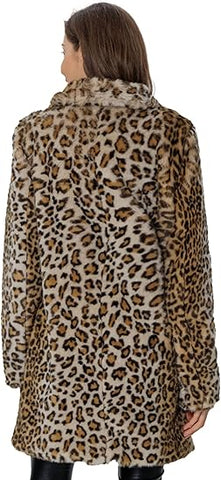 Womens Leopard Print Fleece Coat, Spring and Winter Fashion Fuzzy Jacket Faux Fur Fluffy Cardigan