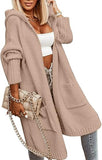 Womens Long Cardigans Cable Knitted Open Front Oversized Hooded Outerwear Sweater Coat
