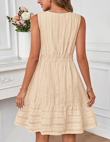 Women's 2026 Summer Casual Mini Sundress Beach Vacation Sleeveless V Neck Flowy A Line Dress with Pockets