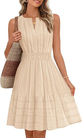 Women's 2026 Summer Casual Mini Sundress Beach Vacation Sleeveless V Neck Flowy A Line Dress with Pockets