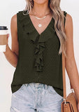 Womens Tank Tops 2026 Summer Dressy Casual Blouses Sleeveless Ruffle V Neck Swiss Dot Button Down Work Shirts