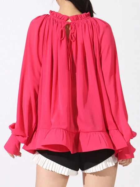 Ruffled Hem Long Sleeve Blouse