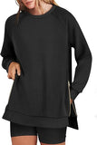 Women's Oversized Sweatshirts Crewneck Long Sleeve Tunic Pullover Shirts Side Zipper Hoodies 2025 Fall Clothes