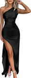 Women's Sexy One Shoulder High Split Cocktail Wedding Party Maxi Dress