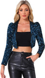 Women's Sequin Shrug Open Front Collarless Glitter Sparkly Crop Blazer Jacket(up to 3XL)
