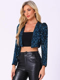 Women's Sequin Shrug Open Front Collarless Glitter Sparkly Crop Blazer Jacket(up to 3XL)