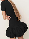 Women Sexy Bodycon Dresses Turtleneck Short Sleeve Mini Dresses Mock Neck Bubble Dress Homecoming Dresses Party Dress