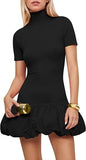 Women Sexy Bodycon Dresses Turtleneck Short Sleeve Mini Dresses Mock Neck Bubble Dress Homecoming Dresses Party Dress