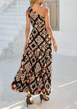 Women's Summer Floral One Shoulder Maxi Dress Knot Ruffle Boho Beach Vacation Wedding Guest Long Sun Dresses