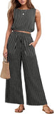 Two Piece Sets for Women Sleeveless Crop Top Wide Leg Pants Sweat Set geometric print