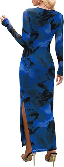 Women's Bodycon Maxi Dress Fall Fashion Long Sleeve Floral Print Tight – Divahotcouture
