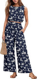 Two Piece Sets for Women Sleeveless Crop Top Wide Leg Pants Sweat Set