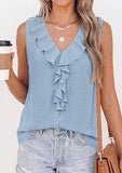 Womens Tank Tops 2026 Summer Dressy Casual Blouses Sleeveless Ruffle V Neck Swiss Dot Button Down Work Shirts