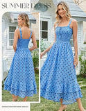 Women's 2026 Summer Floral Boho Dress Square Neck Strapped Swing A Line Sundress Beach Long Maxi Outfits