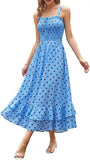 Women's 2026 Summer Floral Boho Dress Square Neck Strapped Swing A Line Sundress Beach Long Maxi Outfits