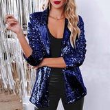 Blazer for Women Shimmer Jacket Casual Long Sleeve Glitter Party Shiny Lapel Coat Rave Lightweight Blazer Coat(S-3XL)