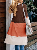 Womens Boho Open Front Cardigan Colorblock Long Sleeve Loose Knit Lightweight Sweaters