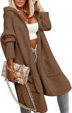 Womens Long Cardigans Cable Knitted Open Front Oversized Hooded Outerwear Sweater Coat