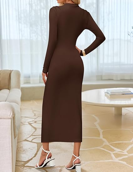 Women's 2025 Fall Long Sleeve Bodycon Dress Mock Neck Wedding Guest Co – Divahotcouture