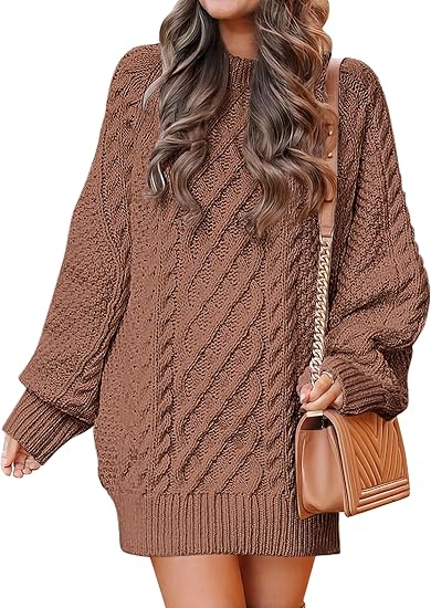 Womens Sweater Dress Oversized Cable Knit Chunky Long Sleeve Short Dre –  Divahotcouture